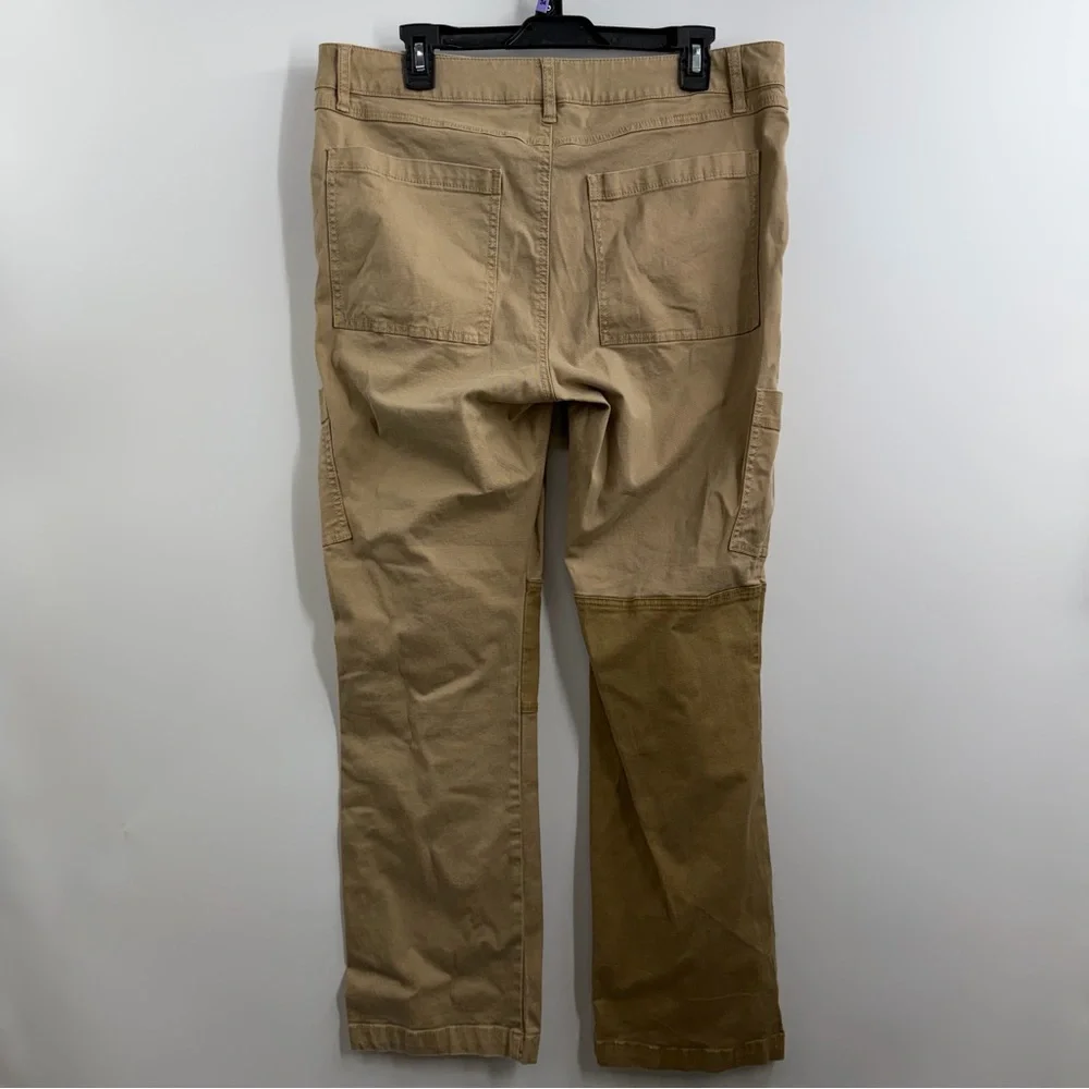 CAbi Captain Pants 4510 Utility Cargo Patchwork Khaki Straight Leg Women’s 12